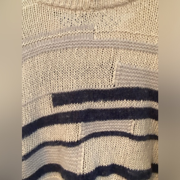 Madewell sweater sz L blue and beige striped & dots(knos) crew neck preworn - Picture 7 of 11